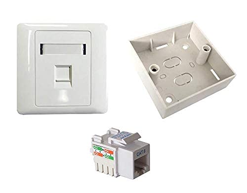 Image of RJ45 CAT6E LAN I O Network Keystone Jack Combo Set with Gang Box and Face Plate High Speed Ethernet Wall Socket Connector for Home Office Networking Setup-Set-10