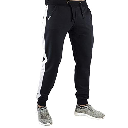 Calça Jogger Masculina Street Calça Moletom Skinny Com Faixa Lateral (Preto, M (40/42))