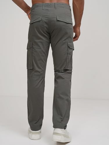 Image of Highlander Men's High-Rise Straight-Fit Cargo Trousers | Utility Pockets | Fashion & Function Blend | Carpenter Fit | Men Trousers | Trousers for Man |Cargo Pants for Men