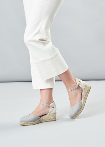 Image of Viscata Pubol Espadrille Canvas Low Wedges with Ankle Strap Spain Handmade 2 inch Heel Women's Sandals with Breathable Organic Cotton Canvas and 100% Natural Jute for all Occasions: Casual, Work, Party