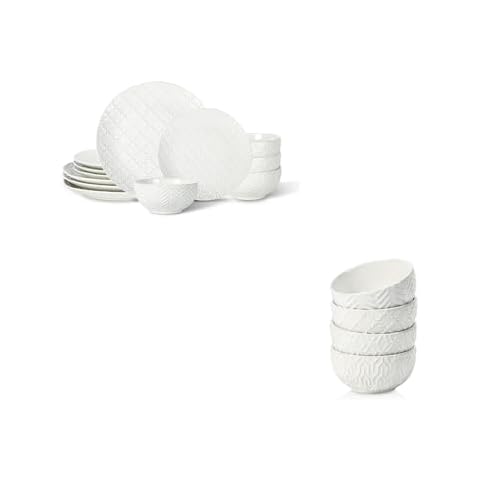 Sureasy Dinnerware Sets 12-piece + 3.5 inch Small Bowls, Set of 4, White Cover