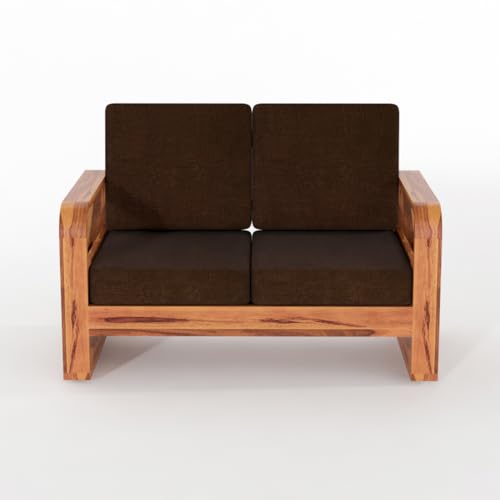 Image of Solid Sheesham Wooden 4 Seater Sofa Set for Living Room | Sofa Set with Side Pocket Storage & Cushion | Rosewood Sofa Set for Home (Honey with Brown Cushion, 4 Seater)