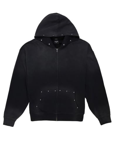 RSQ Mens Studded Zip-Up Hoodie, Black, X-Large