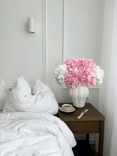6 Pcs 20" Silk Hydrangeas Flower, Hydrangea Artificial Flowers, Long Stems Large Faux Dried Floral Real Looking Fake Bouquet for Living Room Porch Wreath Xmas Decor (2Pcs White/ 4Pcs Pink)