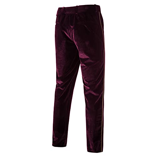 Men's 2 Piece Velvet Suits Classic Solid Color Suit Jacket Pants Slim Fit Double Breasted Tuxedo For Prom Wine Red #TOP4