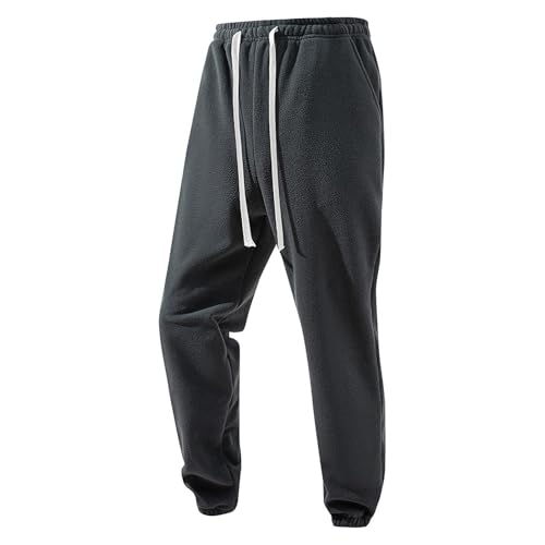 Mens Winter Fleece Sweatpants Casual Elastic Waist Warm Lounge Pants Loose Soft Outdoor Workout Jogger Trouser