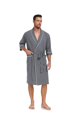 Image of COLORFULLEAF 100% Cotton Men's Bathrobes Summer Kimono Short Sleeve Lightweight Soft Breathable Spa Robe for Men