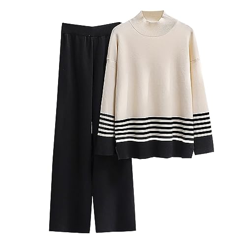YMADREIG My Orders Womens 2 Piece Sweater Sets Knit Long Sleeve Pullover Tops Elastic Waist Wide Leg Pants Two Piece Lounge Set Fashion Travel sets Clothes