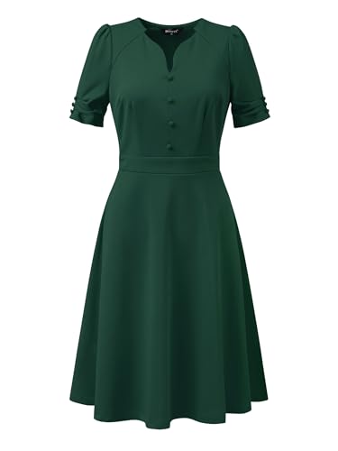 Image of Allegra K Formal Work Dress for Women's Puffy Sleeve A-Line V Neck Office Dresses