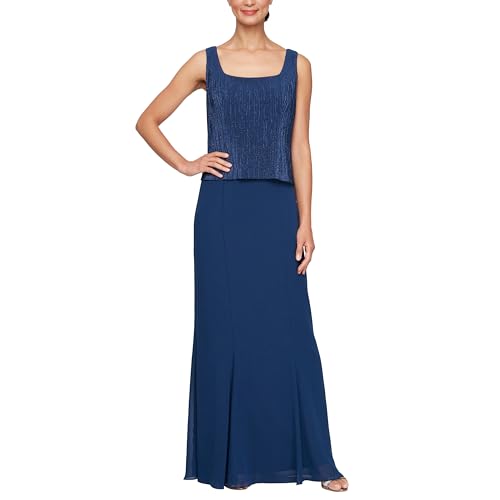 Image of Alex Evenings Women's Plus Size Long Scoop Neck Mock Gown with Embellished Neck Jacket, Wedding Guest, Formal Event Dress
