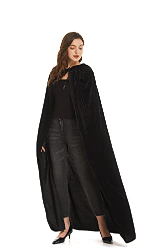 Diffly 59" Velvet Hooded Cape Unisex Halloween Cloak for Devil Witch Wizard Halloween Christmas Cosplay