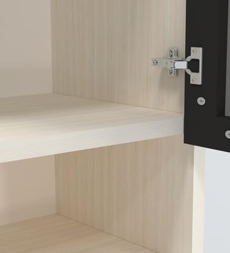 Image of SPECIALITY PANELS Aluminium Black Profile 2 Fluted Tinted Glass Handless Shutter Wall Cabinet with Space Organizer Wall Mounted Kitchen Storage Cupboard Modern Kitchen Furniture Unit (Slate Grey)