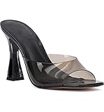 Junayuan Womens Clear Heels Sandals Square Open Toe Transparent Mules Sexy Stiletto Heel Slip on Bac