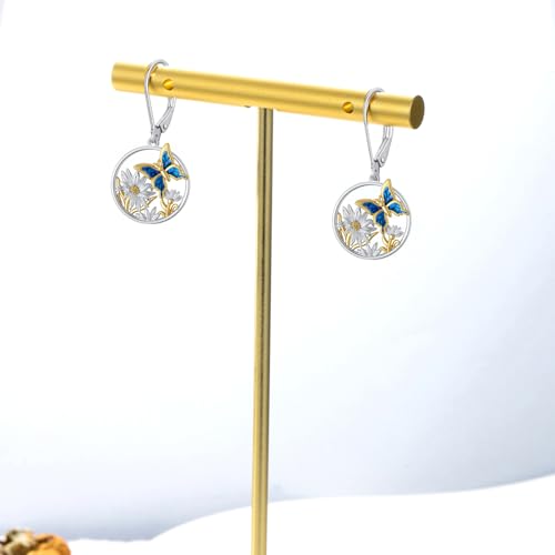 Dorunmo Butterfly Earrings for Women 925 Sterling Silver Daisy Flower Dangle Drop Leverback Earrings Butterfly Jewelry Gifts for Women4