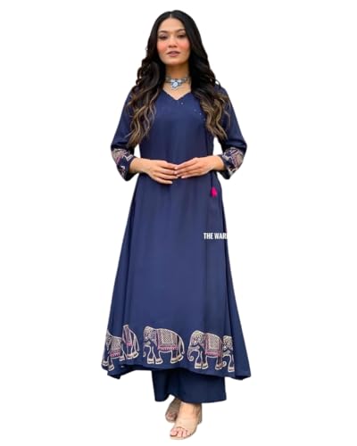 Image of Women's Rayon Embroidered Straight Kurti with Pant Set