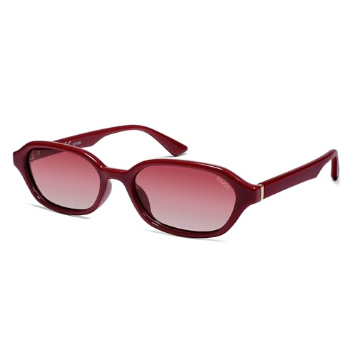 SOJOS Retro Rectangle Polarized Sunglasses for Women Men Trendy Hexagon Narrow Chic Y2K Sunnies SJ2629 Coral Red Frame/Gradient Red Lens