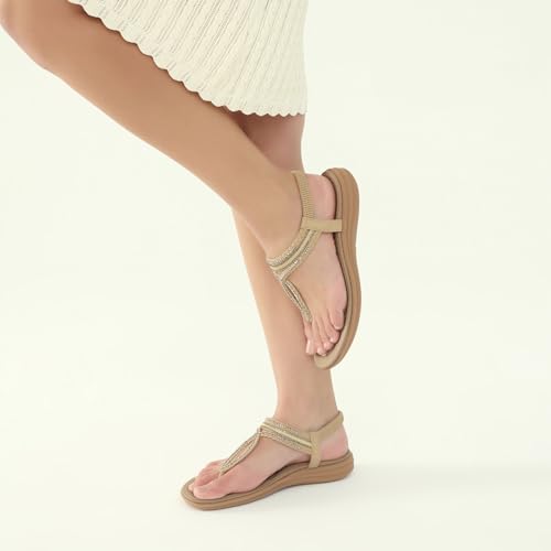 Image of UBFEN Womens Bohemian Flat Sandals With Back Strap Summer Beach Comfortable Bling