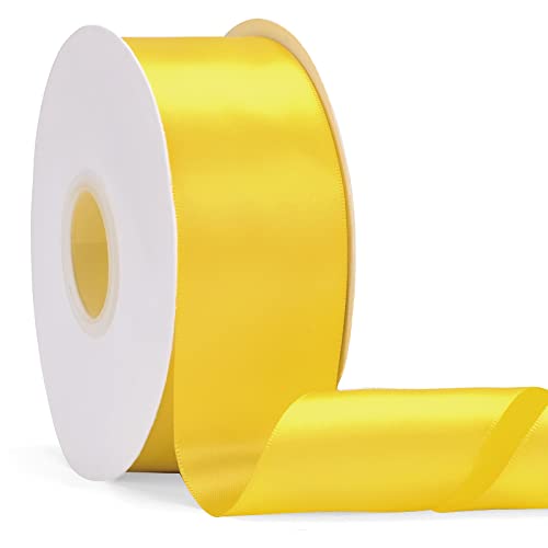 2" x 50Yds Yellow Double Faced Satin Ribbon,High Density Solid Color Ribbon,Great for Crafts,Gift Wrapping,Sewing,Wedding&Christmas Decor (2" x 50Yds, Yellow)