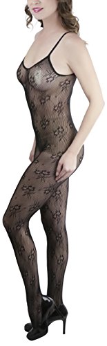 Image of ToBeInStyle Women's Bodystocking Crotchless Peek-A-Boo Fishnet Lace Bodysuit