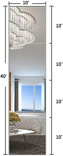 Full Length Wall Mirror Tiles,Glassless Mirror For Kids,Acrylic Extra Thick 1/8",40"X10" 4Pcs 10"X10",Shatterproof Frameless Mirror Wall Stickers.apply Bedroom,Living Room,Door #TOP4