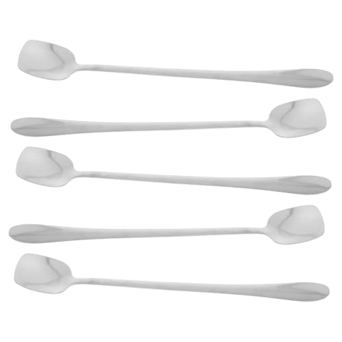 LIFKOME 5pcs Stainless Steel Long Handle Spoons Cocktail Stirring Spoon Square Head Multi-purpose