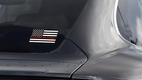 Image of Elektroplate Firefighter Thin Red Line USA Flag Reflective Decal (3.8 inch x 2.3 inch) | Premium Auto-Grade All Weather Sticker for Car, Water Bottle, Laptop, Tablet, Cooler, Phone & More | Made in USA