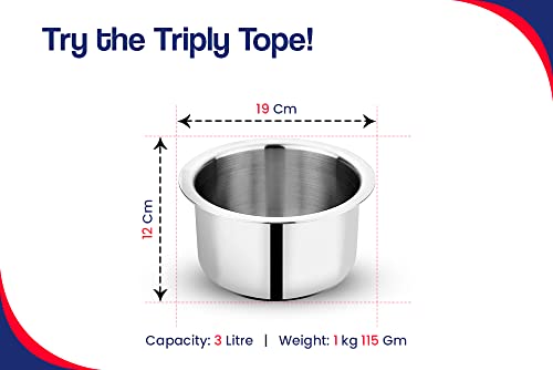 Image of Bhalaria Triply Stainless Steel Tope Flat Bottom 14 | 3L Capacity|2X Faster Heating | Easy to Clean|Uses Less Oil|100% Food Safe | No PFOA & PTFE | Gas & Induction Compatible Durable Kitchen Cookware