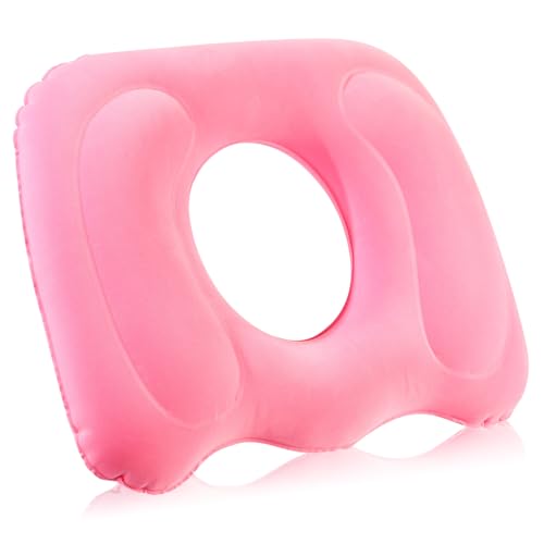 Leinuosen 1 Pcs Inflatable Seat Cushion 18.1 x 15.7 x 4.7 Portable Pillow Height Adjustable Hemorrhoid Pillow for Tailbone Back Pain Bed Sore Home Car Chair Wheelchair Sitting (Pink)