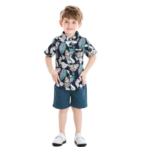 Image of KISBINI Toddler Boys Summer Clothes Set Hawaiian Cotton T-Shirt and Shorts Set Dinosaur Sharks Clothing Set
