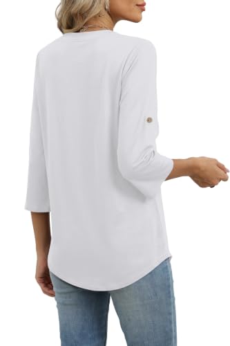 Image of XIEERDUO 3 /4 Length Sleeve Womens Tops V Neck T Shirts Both Side Buttons Blouses Business Casual Outfits Loose Fit