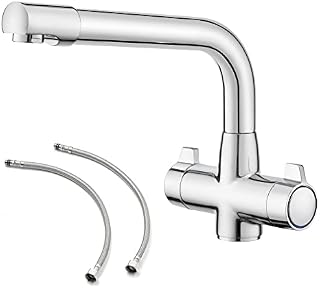Kitchen Tap, BATHWEST Kitchen Mixer Tap with Swivel Spout, Chrome Finish Dual Lever Knob Solid Brass Modern Kitchen Sink Tap with UK Standard Fittings