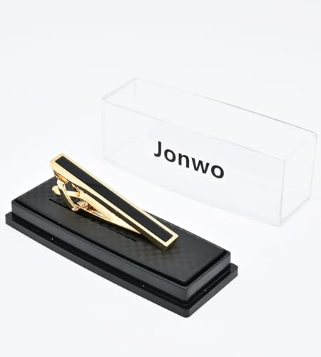 14K Gold Plated/Silver Mens Tie Clip with Black Agate In Gift Case Golden Tone 2 Inch Men's Tie Pin Bar for Regular Necktie Daily Business Anniversary Wedding Occasions4