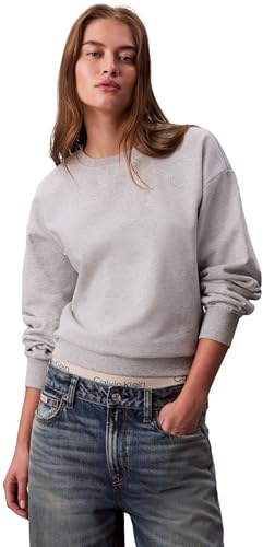 Calvin Klein Women's Archive Logo French Terry Crew Neck Sweatshirt, Grey (History Grey Heather), M