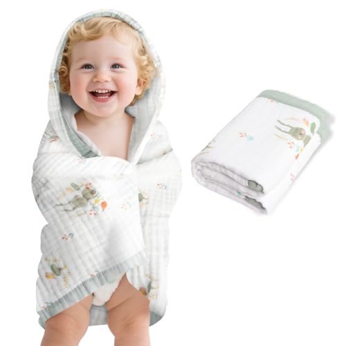 Image of Muslin Baby Towels Bath Towels 43 x 43 Inch Soft 100% Cotton Cute Animal Print Washcloths Extra Large Baby Bath Towels for Newborns Infants Toddlers Kids