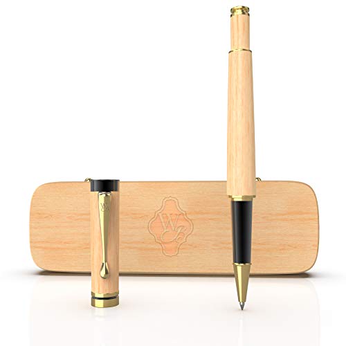 Wordsworth & Black's Luxury Wooden Rollerball Pen Set- Refillable Pen, Gift Case; Journaling, Calligraphy, Drawing, Smooth Writing [Maple Wood] #TOP1