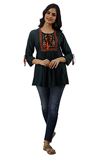 Image of DMP FASHION Women's Rayon Classic Heavy Embroidery Top with Beautifull Tassels at Front and on Both Sleeves