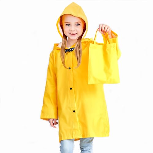 Lista de Abrigos impermeables para Niña los mejores 10. 47 Chubasquero amarillo para niños y niñas, impermeable, con botones, chaqueta de lluvia para niños con bonito lazo, Amarillo, Medium