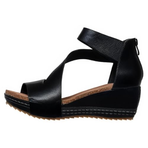 Antelope Women’s Davi Wedge Sandal, Leather Upper with Back‑Zip, Ankle Strap and Open Toe2