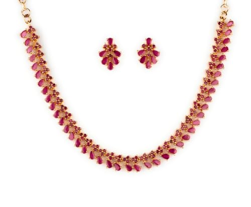 Image of Sasitrends Micro Gold Plated American Diamond Ruby stone Studded Jewellery Set