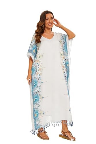 Image of Beautybatik Boho Flora Printed Women Plus Size Kaftan Kimono Loungewear Maxi Long Dress Size XL to 4X