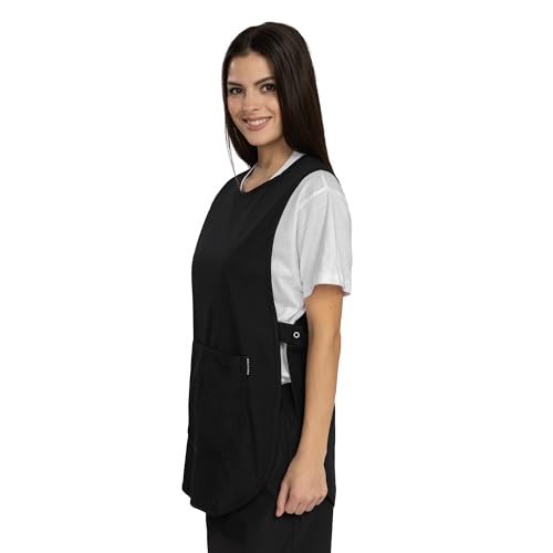 PALLTEX Ampato Überwurfschürze Damen Herren – Kittelschürze mit Taschen, verstellbar, Berufsschürze für Arbeit, Gastronomie, Reinigung, Friseur & Kosmetik, Größen S/M, L/XL, 2XL (Schwarz, 2XL)