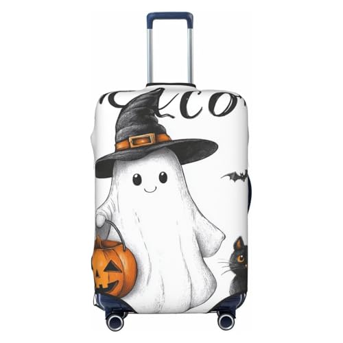 Cute Ghost Witch Hat Black Cat Elastic Travel Luggage Covers Dustproof Scratch-Resistant Suitcase Protector Fit 22-24 Inch