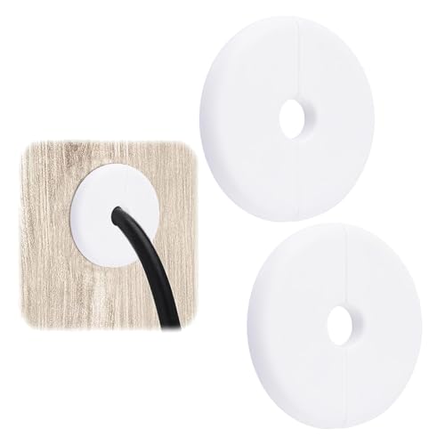 UFURMATE 2 placas redondas de plástico para cubrir cables, autoadhesivas para agujeros de pared, placas de cable para red de televisión/altavoces (blanco, 10 mm)