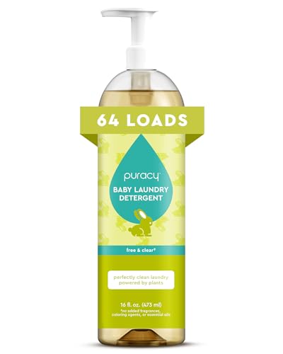 Image of Puracy Liquid Baby Laundry Detergent - 1,4 Dioxane Free, Natural, Scent-Free Gentle Laundry Detergent Liquid Concentrate Laundry Pouch with Stain Fighting Enzymes (Baby- Free & Clear, 16oz)