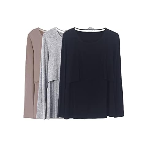 Smallshow Mujer Top Camiseta Premamá Lactancia De Manga Larga 3 Pack Cover