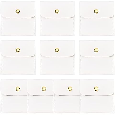 BENECREAT 10Pcs White PU Jewelry Pouch Cover