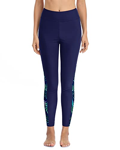 Holipick Swim Pants For Women Swimming Leggings High Waisted Swimsuit Pants Upf 50+ Rash Guard Pants Blue Leaves #TOP3
