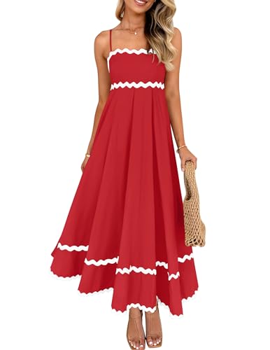 Image of ZESICA Women's 2026 Summer Spaghetti Straps Sleeveless Backless Sundress Flowy Smocked Lace Swing A Line Midi Dress