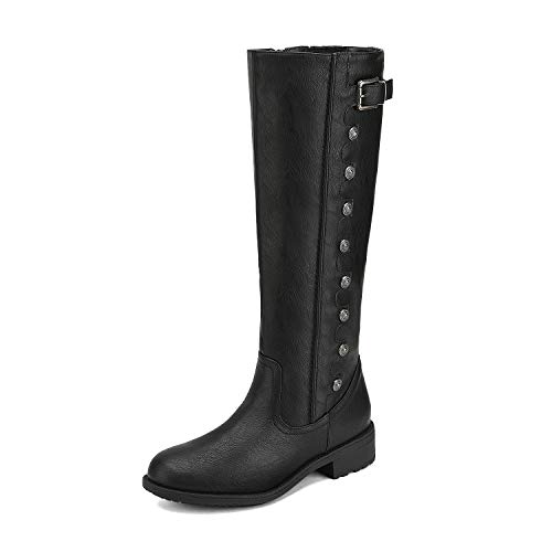 DREAM PAIRS Women's Army Black Pu Leather Knee High Winter Riding Boots Wide Calf Size 7 M US