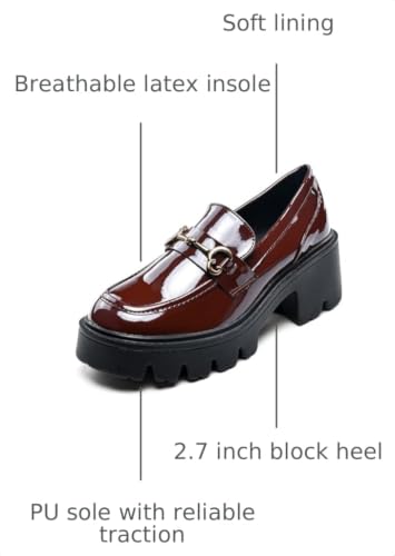 Image of Black Platform Loafers for Women - Women's Slip-On Leather Loafers, Chunky Comfort Shoes for Work & Dressy Occasions